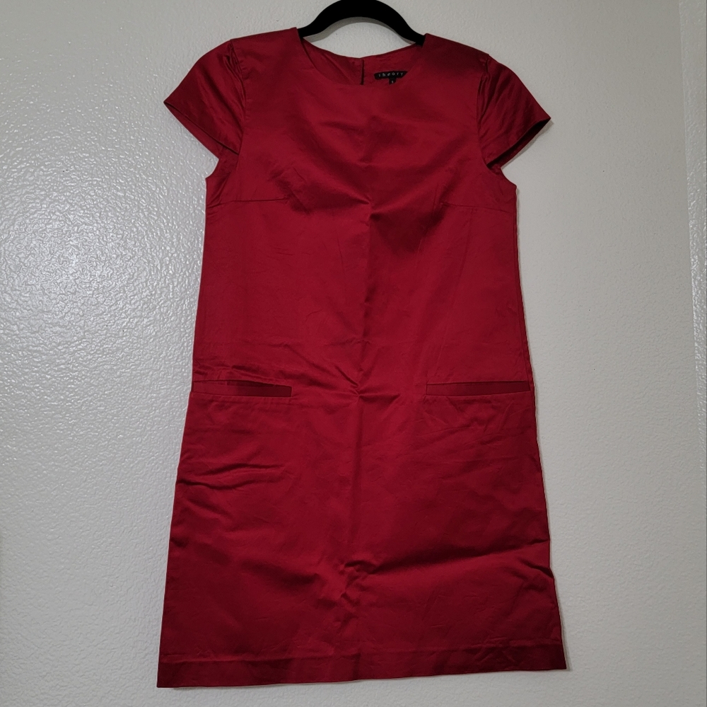 THEORY Maryanka Crimson / Red Cap Sleeve Shift Tuxedo Dress Womens Size 0